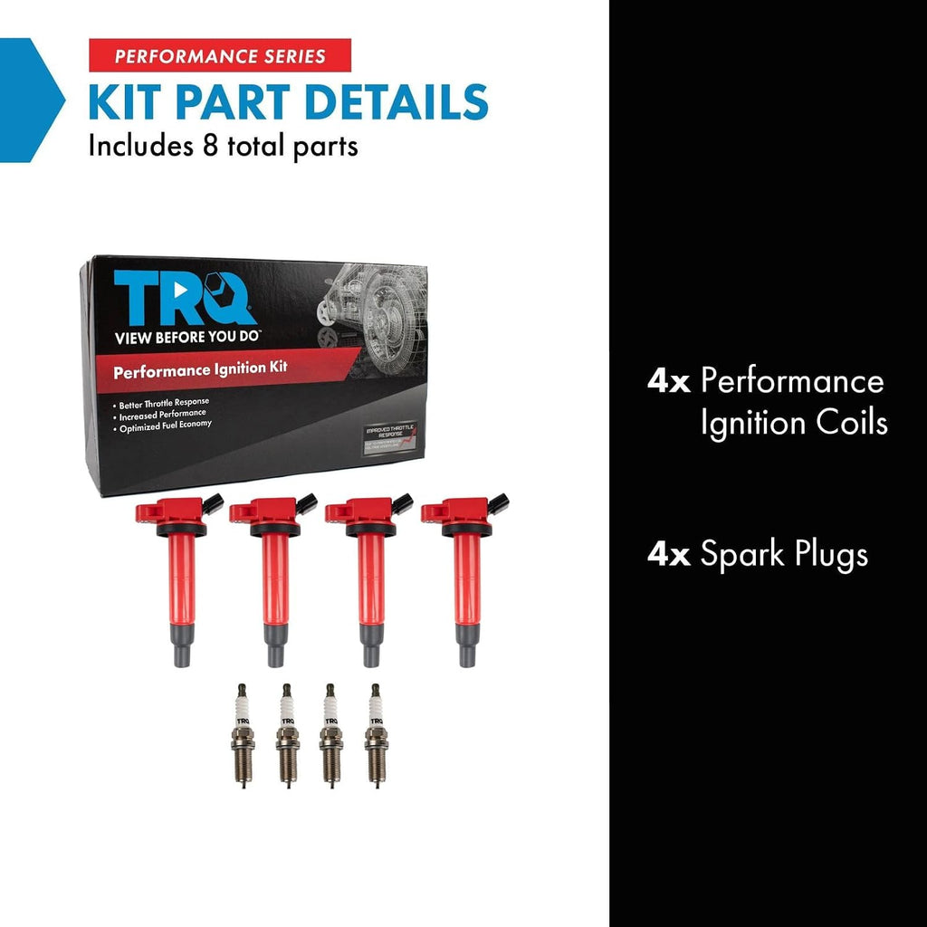TRQ Ignition Coil & Spark Plug Kit 8 Piece Iridium Compatible with 2001-2011 Toyota Camry 2001-2007 Highlander 2001-2008 RAV4 2002-2006 Solara 2005-2010 Scion tC 2010-2012 xB 2009-2010 Corolla Matrix