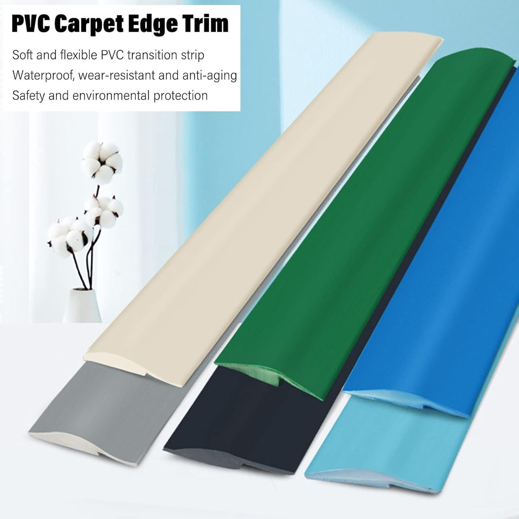 Floor Transition Strip ，Carpet to Floor Transition Strip, Soft Pvc Rug Edge Trim Doorway Threshold Gap Cover for Wheelchairs Walker Access, 3 10 20 36 49 82 FT Long Interior Flooring Bars Bridge Profi
