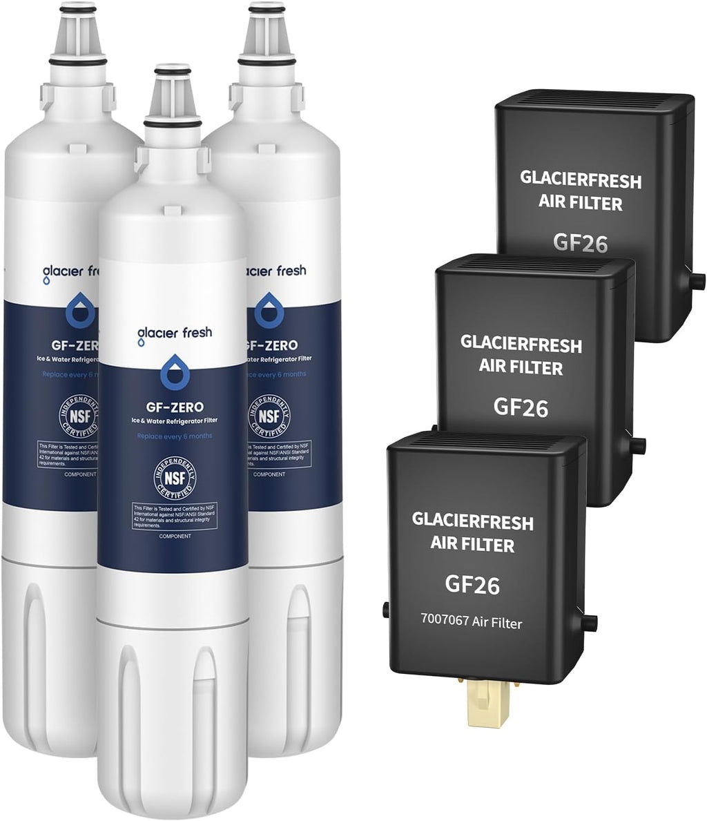 GLACIER FRESH Replacement for 4204490 Water Filter and 7007067 Air Purification Cartridge Combo Pack, Compatible with Sub-Zero 4204490, 4290510 Water Filter, 7042798/7007067 Air Filter(3+3)