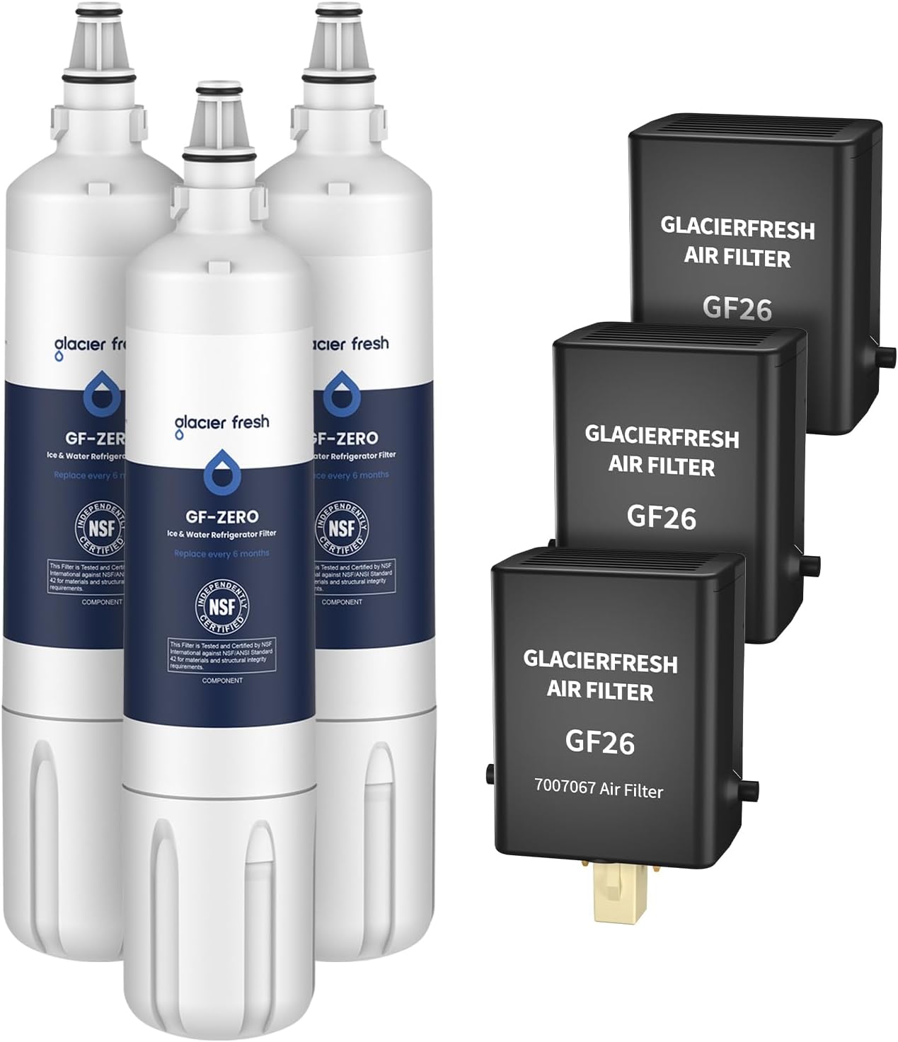 GLACIER FRESH Replacement for 4204490 Water Filter and 7007067 Air Purification Cartridge Combo Pack, Compatible with Sub-Zero 4204490, 4290510 Water Filter, 7042798/7007067 Air Filter(3+3)