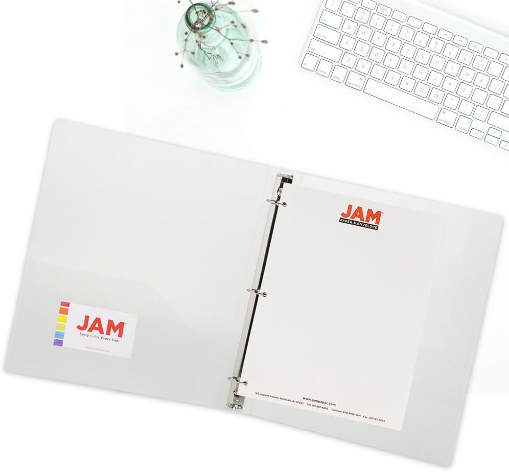 JAM PAPER Plastic 1 inch Binders - Clear 3 Ring Binder - Bulk 24/Pack