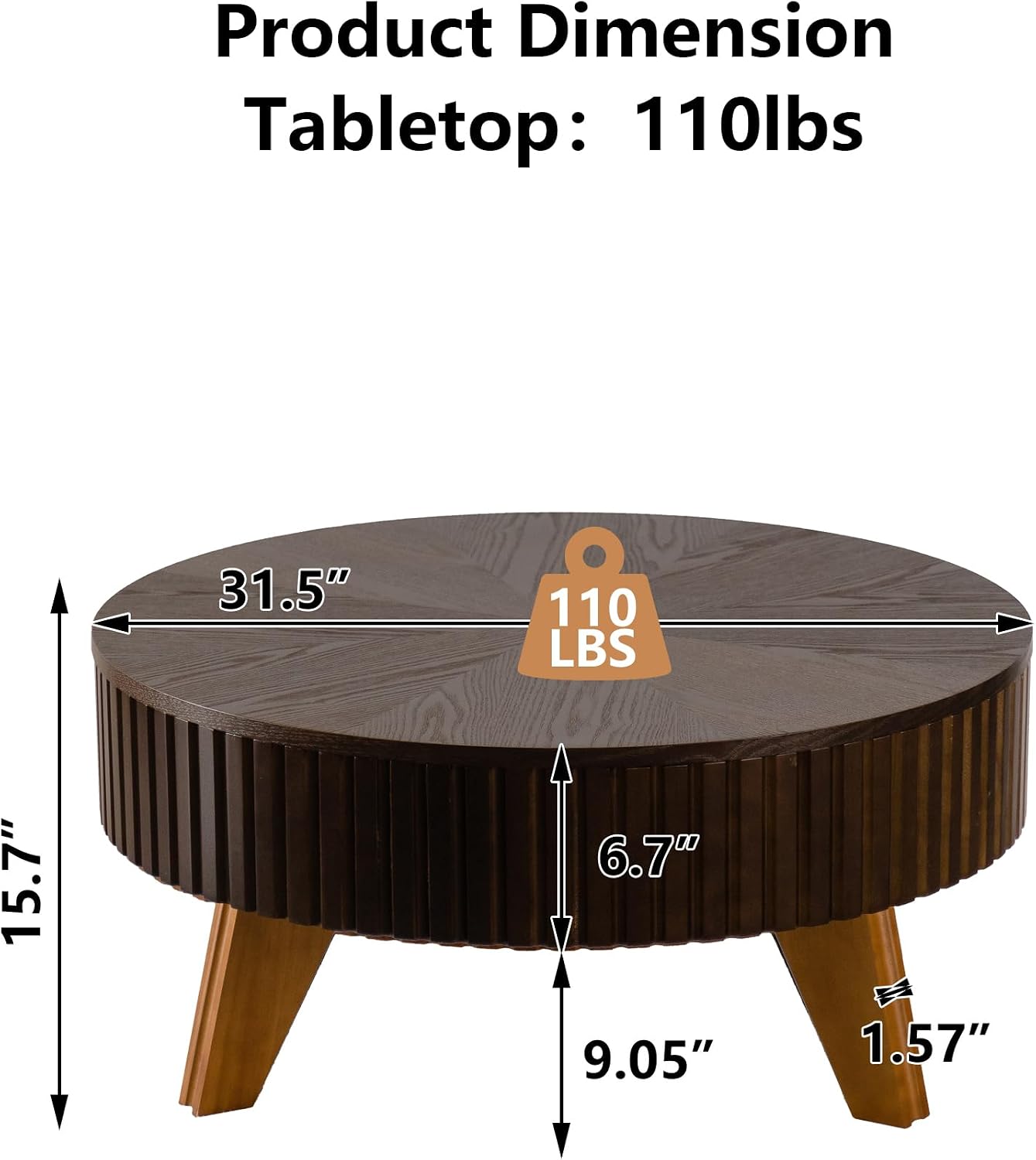 Setawix 31.5' Round Coffee Table with Storage Space, Small Side Tea End Table for Living Room, Wooden Rustic Coffee Table, Storage Entry Way Table, Brown