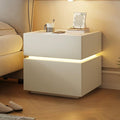 White Night Stand, Modern Nightstand with Touch-Sensitive Tri-Color Lighting & Slab Tabletop, Solid Wood, Concave Cabinet Legs