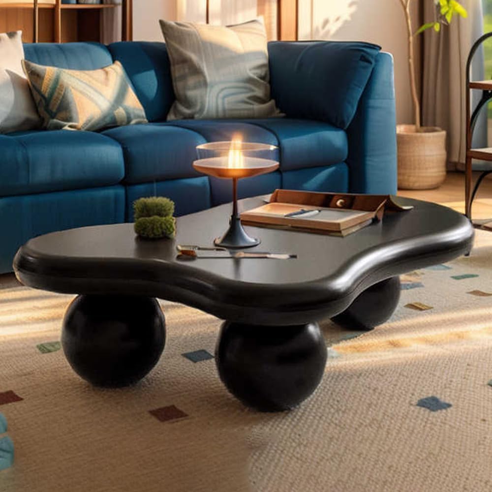 Cloud Coffee Table for Living Room Modern Irregular Coffee Table Asymmetrical Unique Center Table (A Black 46in)