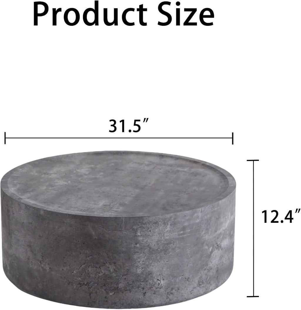 Modern Drum Coffee Table Faux Stone Finish Wood Coffee Tables Concrete Gray Round Center Table for Living Room Home Office,31.5'- Fully Assembled