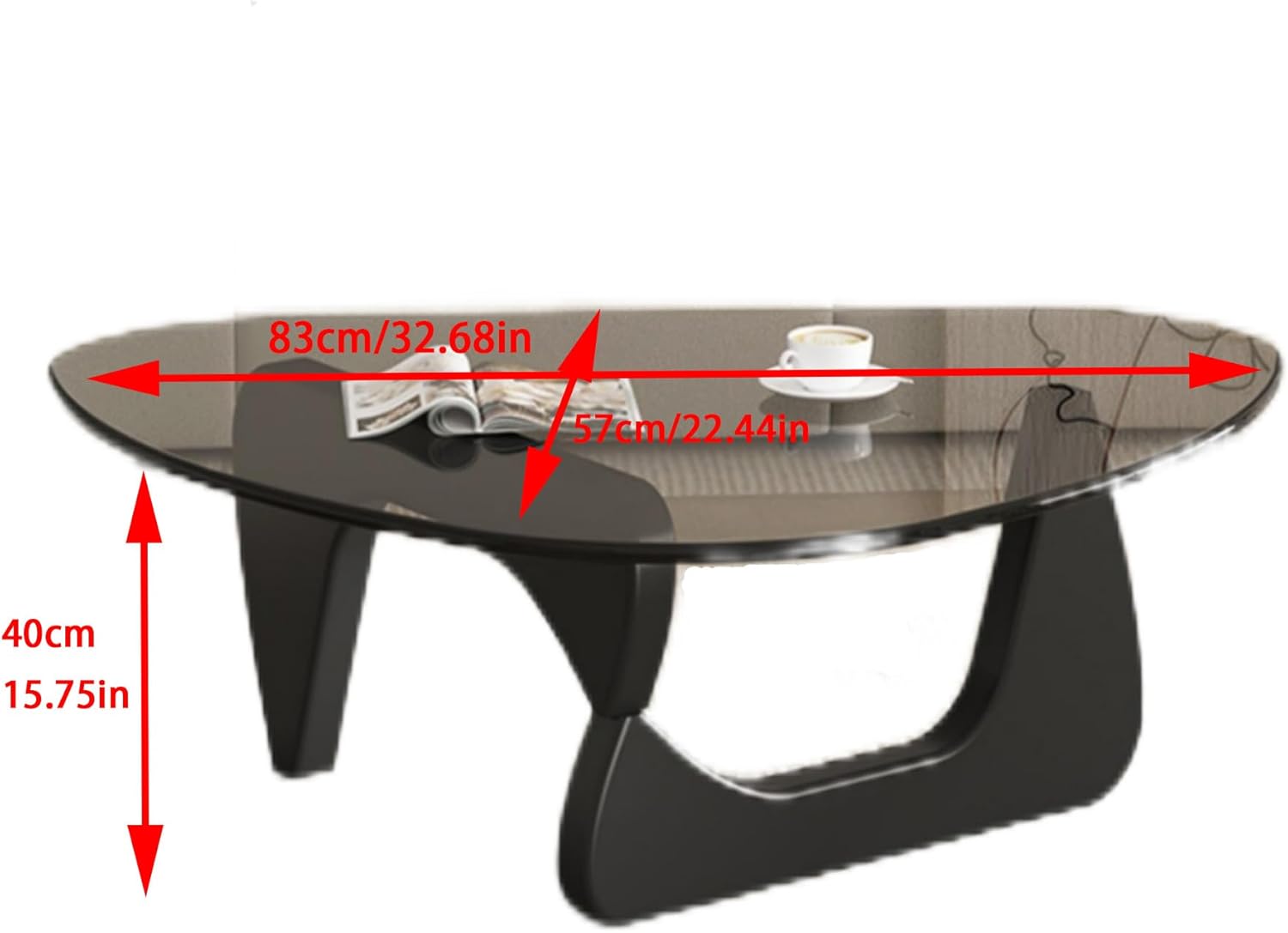 EASYSOUL Modern Glass Coffee Table, 32.68' D x 22.44' W x 15.75' H, Abstract Round Tea Tables for Living Room Home Office Industrial Cocktail Tables (Black-Gray Glass, 32.68')