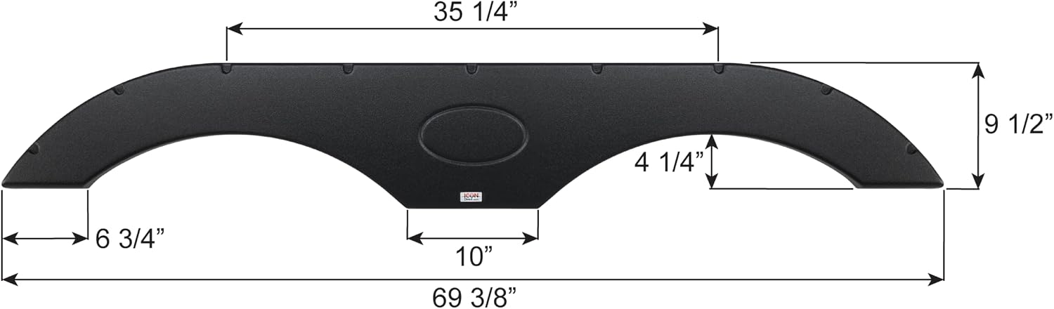 ICON Tandem Axle RV fender skirt FS1770 for Crossroads, Dutchmen, Forest River, Keystone, Palomino, KZ, Heartland, Skyline & more - 69 3/8' x 9 1/2' overall measure, Black