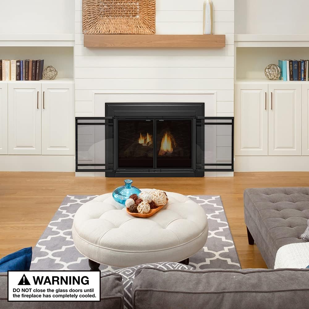 UniFlame - Kendall - Cabinet-Style Fireplace Doors with Smoke Tempered Glass (Color: Black, Size: Large - Fits Opening 36in to 43in W x 25.5in to 32.5in H)