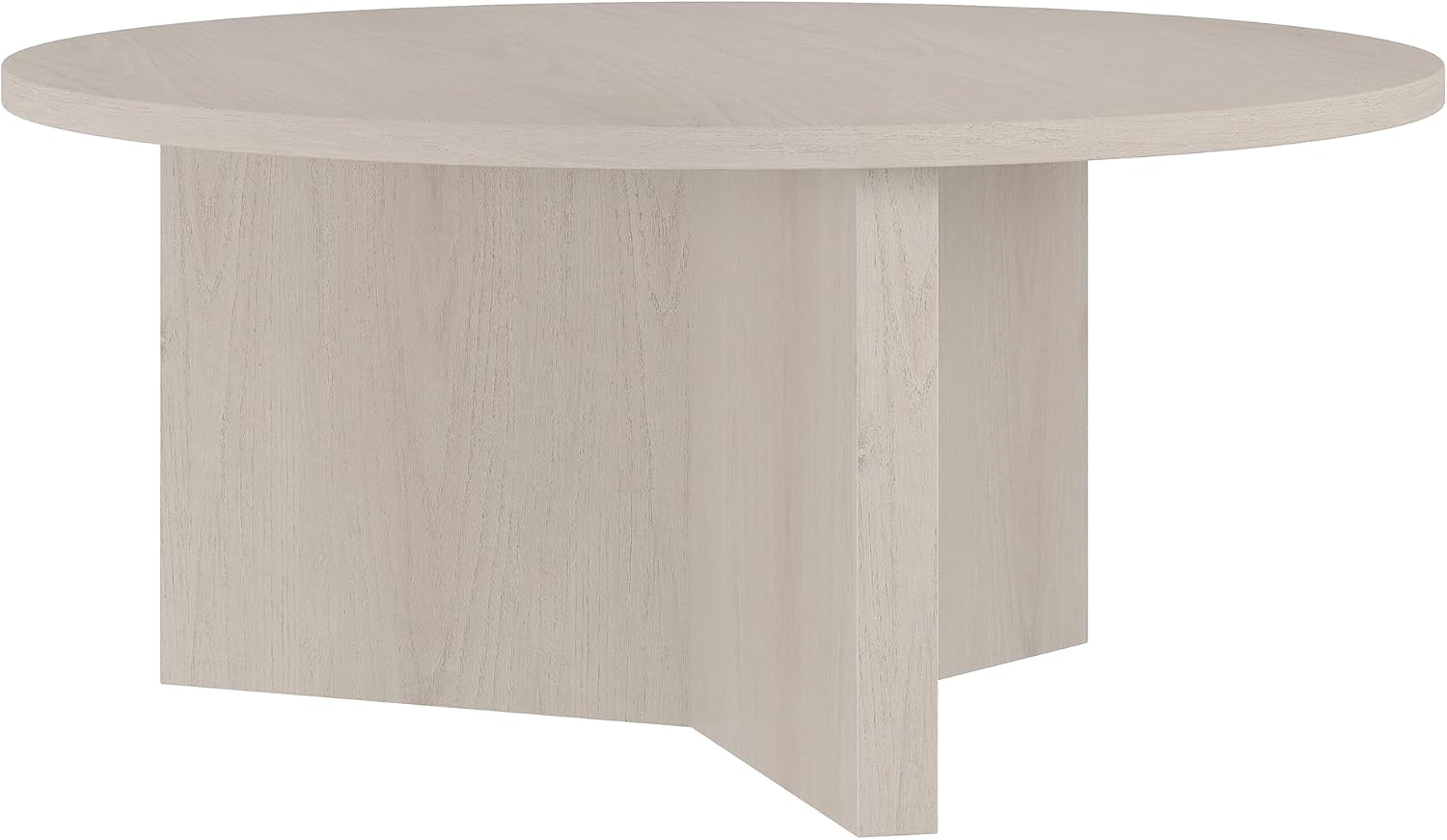 Henn&Hart 36' Round Wood Pedestal Coffee Table for Living Room, Family Room, Office, or Apartment, Beech White