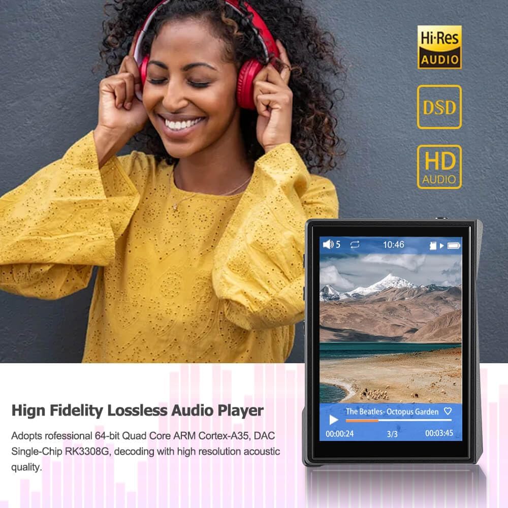 Surfans F22 Portable HiFi MP3 Player – Lossless Music Player with Bluetooth, DAC Chip, Audiobook & E-Book Support – 2.8' Touchscreen – DSD256, PCM 384kHz – 32GB, up to 1TB