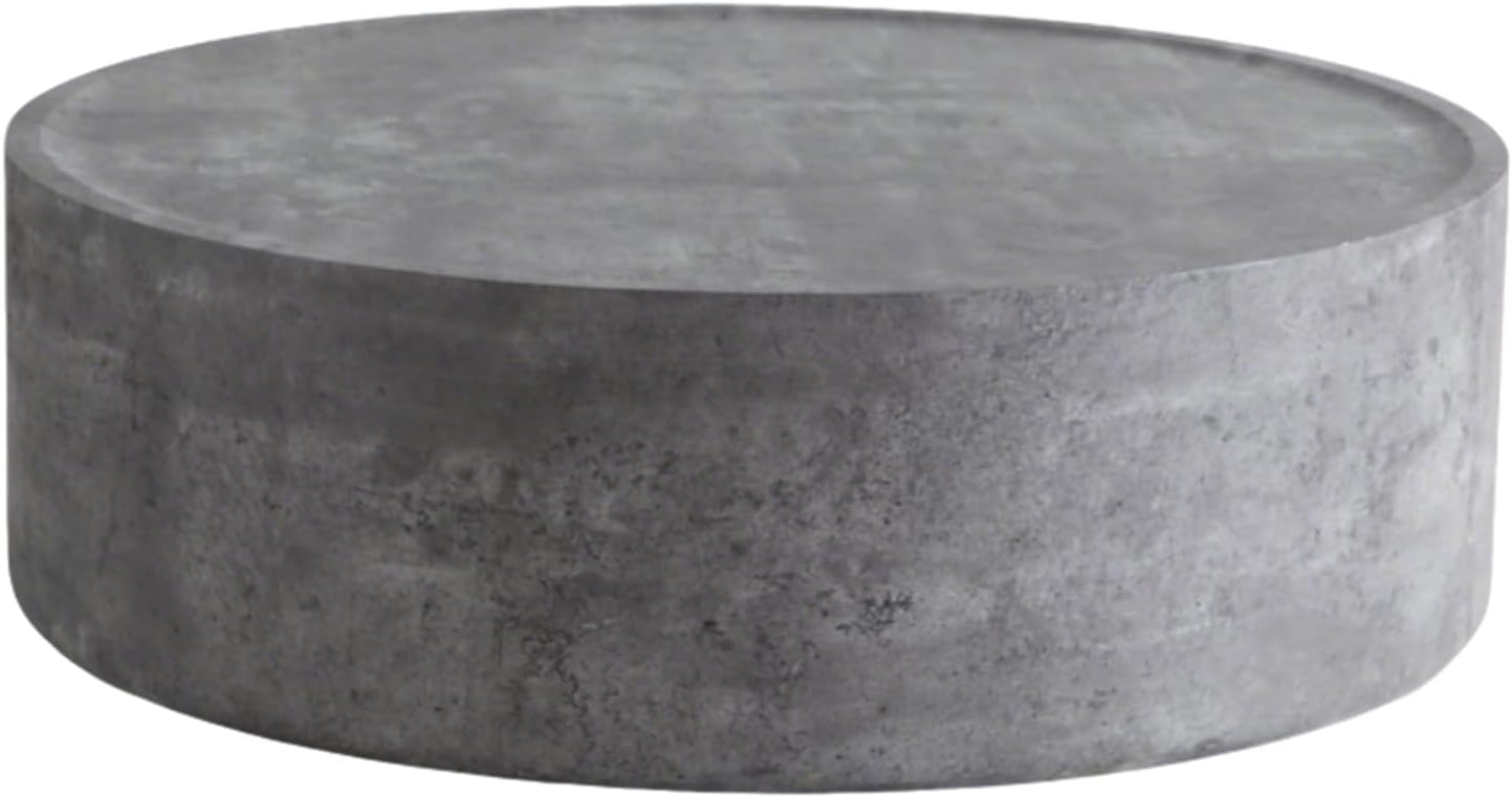 Modern Drum Coffee Table Faux Stone Finish Wood Coffee Tables Concrete Gray Round Center Table for Living Room Home Office,39.3'- Fully Assembled