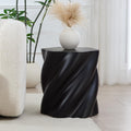 WILLIAMSPACE 17.72' End Table with Flower Shaped, Modern Drum Distorted Small Coffee Table Faux Stone Side Table for Living Room Apartment, Fiberglass, No Assembly (Black)