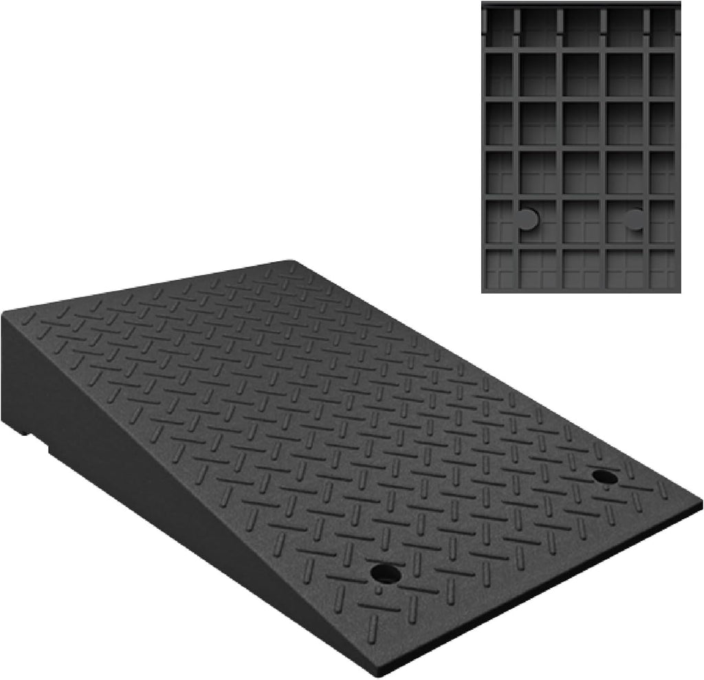 Portable Kerb Ramp Heavy Duty Rubber Curb Ramp Rise Height Threshold Ramp Driveway Ramps for Car Motorcycle Wheelchairs Scooter Bike Truck Forklifts(19.7x31.5x4.3in)