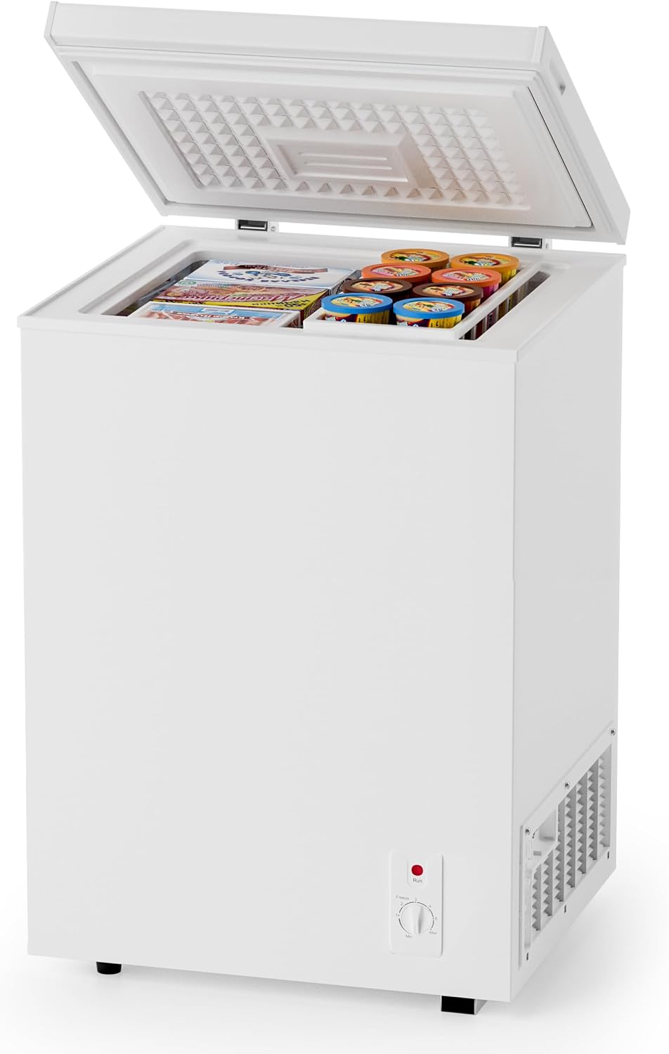 3.5 Cu.Ft Compact Chest Freezer Energy Saving & Ultra-Quiet, with Removable Basket, 6-Temp, Manual Defrost Drain, Top Open Door Deep Freezer for Apartment, Dorm, Kitchen, White