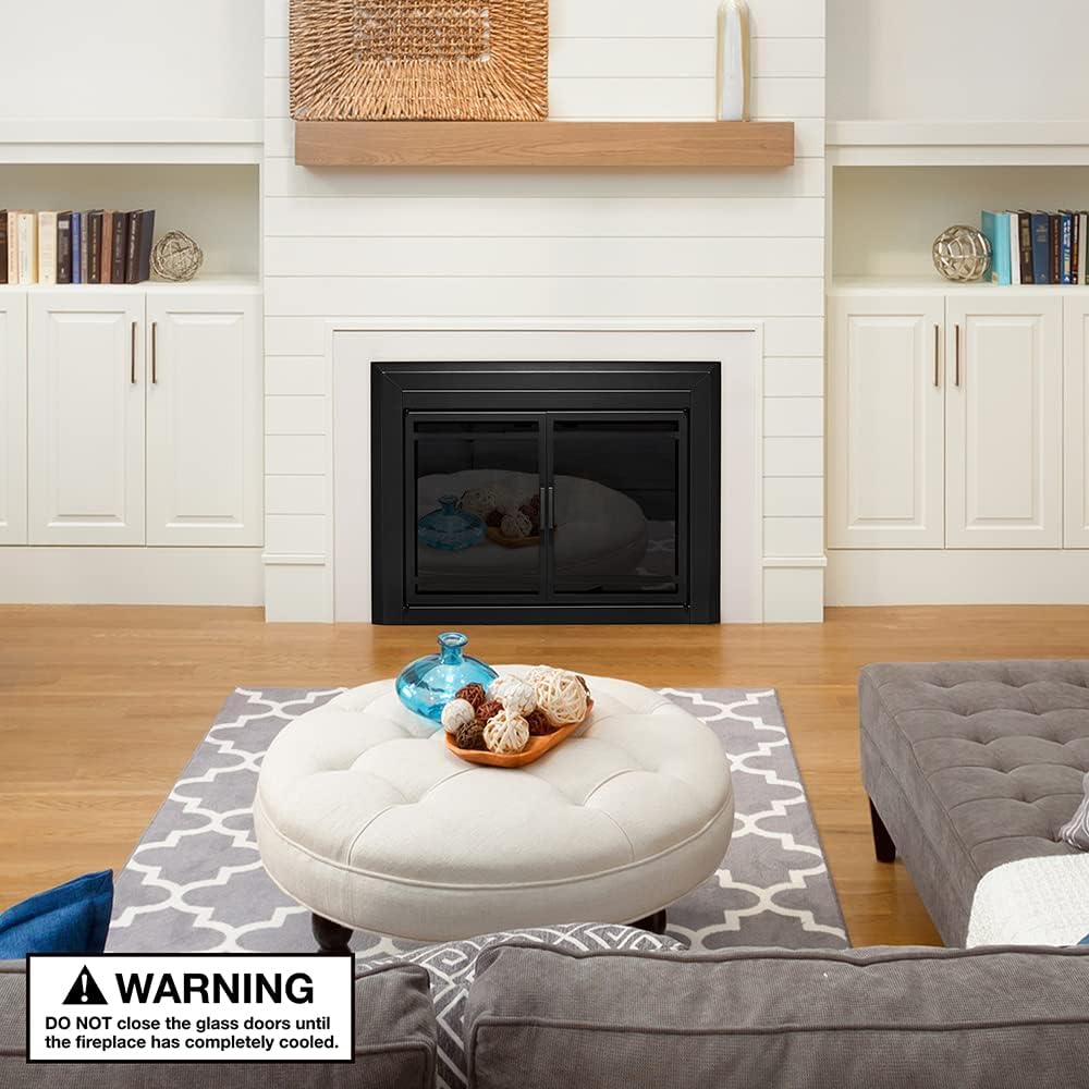 UniFlame - Kendall - Cabinet-Style Fireplace Doors with Smoke Tempered Glass (Color: Black, Size: Large - Fits Opening 36in to 43in W x 25.5in to 32.5in H)