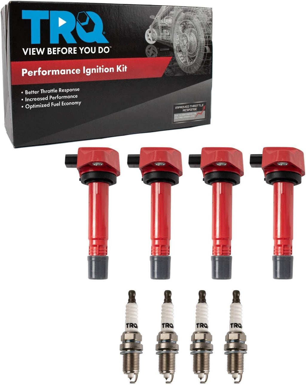 TRQ Ignition Coil & Spark Plug Kit Iridium 8 Piece Compatible with 2006-2011 Honda Civic 1.8L I4 Gasoline
