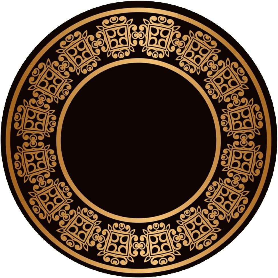Black and Gold Retro Floral Frame Border Round Rug for Living Room Bedroom Guestroom Machine Washable Soft High Traffic Circle Carpet Under Dining Coffee Table Indoor Circular Rug Mat 7ft