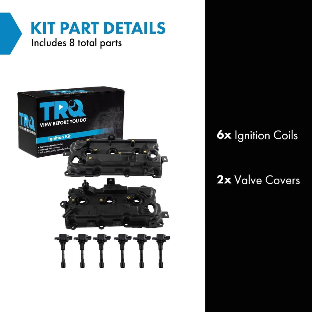 TRQ Ignition Coil Kit 8 Piece Valve Cover Compatible with 2009-2014 Nissan Murano 2011-2014 Quest