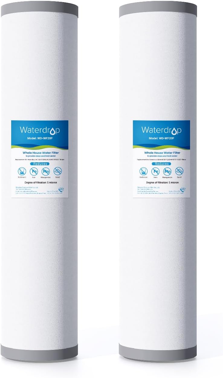 Waterdrop WH20F Whole House Water Filter, Compatible with WHF3T-FG, 2 Pack, iSpring WGB32BM, Express Water WH300SICS, HQUA WF3-01, Any 20' x 4.5' System, Reduces Iron, Manganese