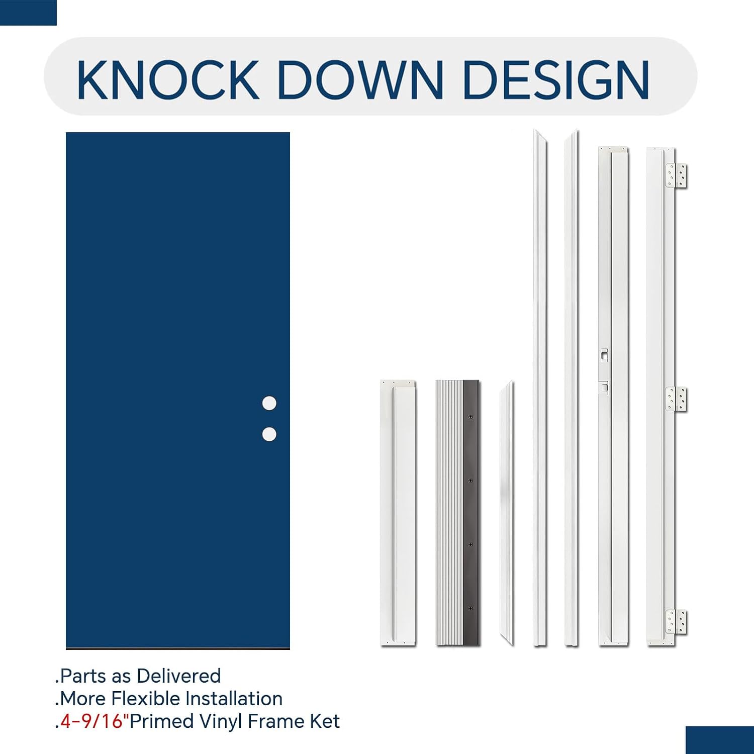 Fiberglass Entry Door, 36'' x 80' Primed Exterior Door, Left Hand Inswing, Knock-Down Front Entry Door, 2-Panel Craftsman, 6-Lite Low-E Glass, Vinyl Frame with Brickmould