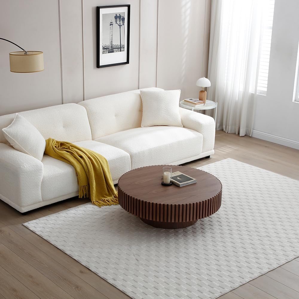 WILLIAMSPACE 31.49' Walnut Round Coffee Table, Modern Luxury Wood Circle Drum Center Table for Living Room, Accent Side End Tea Table for Apartment, ø31.49'' x 13.77''H (Walnut)