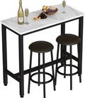 AWQM 39.3' Bar Table Set of 2,Faux Marble Pub Height Table and Chairs Set of 2 with Upholstered Stools,3 Piece Bar Table and Chairs Set Dining Table Set for Living Room,Kitchen,Bar,White & Brown