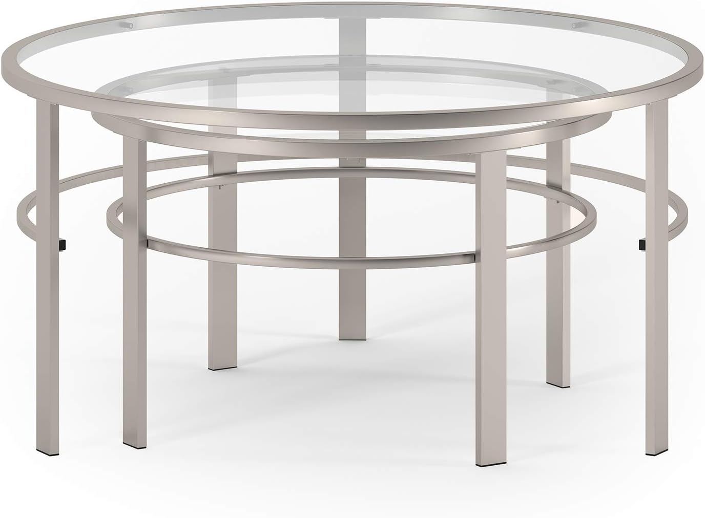 Henn&Hart Round Nested Coffee Table in Satin Nickel, Modern coffee tables for living room, studio apartment essentials, 36' Wide