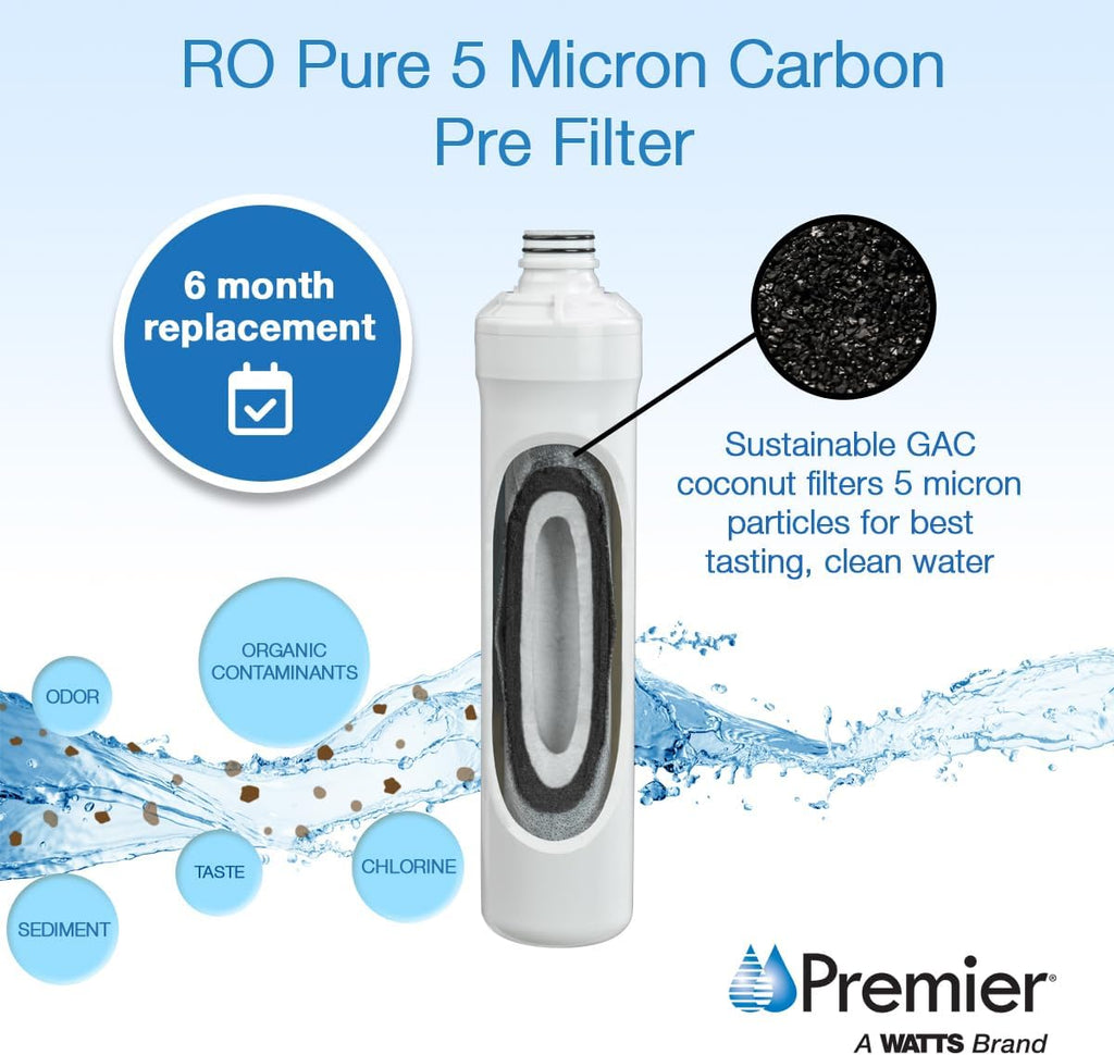 Watts Premier Annual RO Pure Plus 6-Pack Filtration Kit for Zero/Pure Plus Reverse Osmosis System, Push Button Water Filter Replacement, 2 Sediment Filters, 2 Carbon Pre-Filters, VOC, Membrane