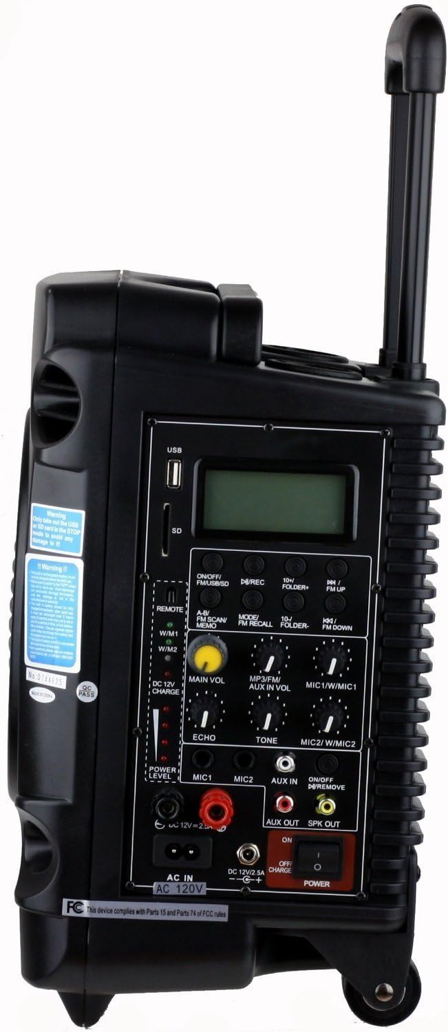 Hisonic HS700 True RMS 35 Watts Rechargeable & Portable PA System with Built-in VHF Wireless Microphones, Bluetooth Connected with Cellphone,Pad,Music Player/Recorder & FM Radio, Color Black
