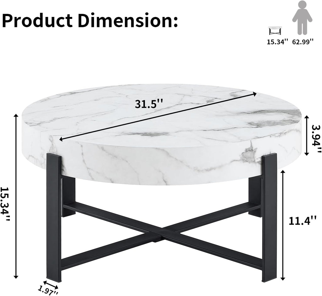 Round Coffee Table, Small Wood Coffee Table with Storage, Modern Wood Circle Table with Metal Frame, Round Accent Center Tables for Living Room Apartment Small Space