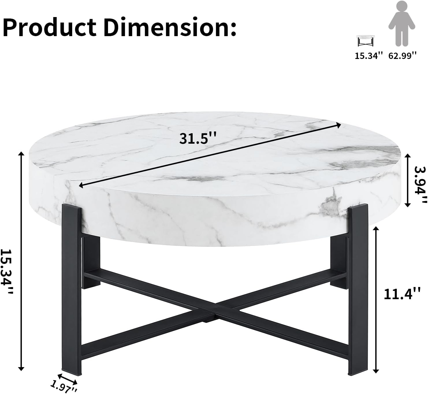 Round Coffee Table, Small Wood Coffee Table with Storage, Modern Wood Circle Table with Metal Frame, Round Accent Center Tables for Living Room Apartment Small Space