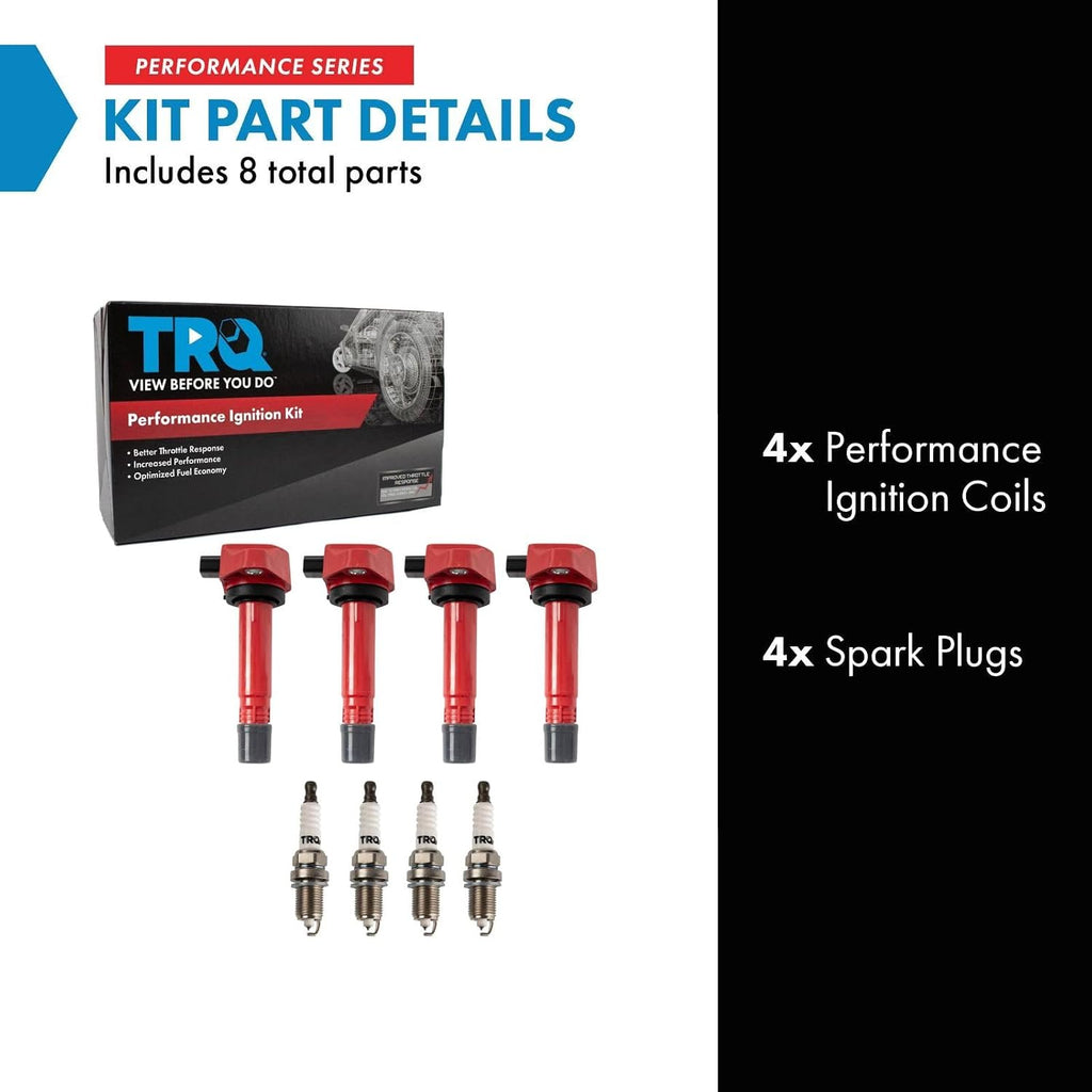 TRQ Ignition Coil & Spark Plug Kit Iridium 8 Piece Compatible with 2006-2011 Honda Civic 1.8L I4 Gasoline