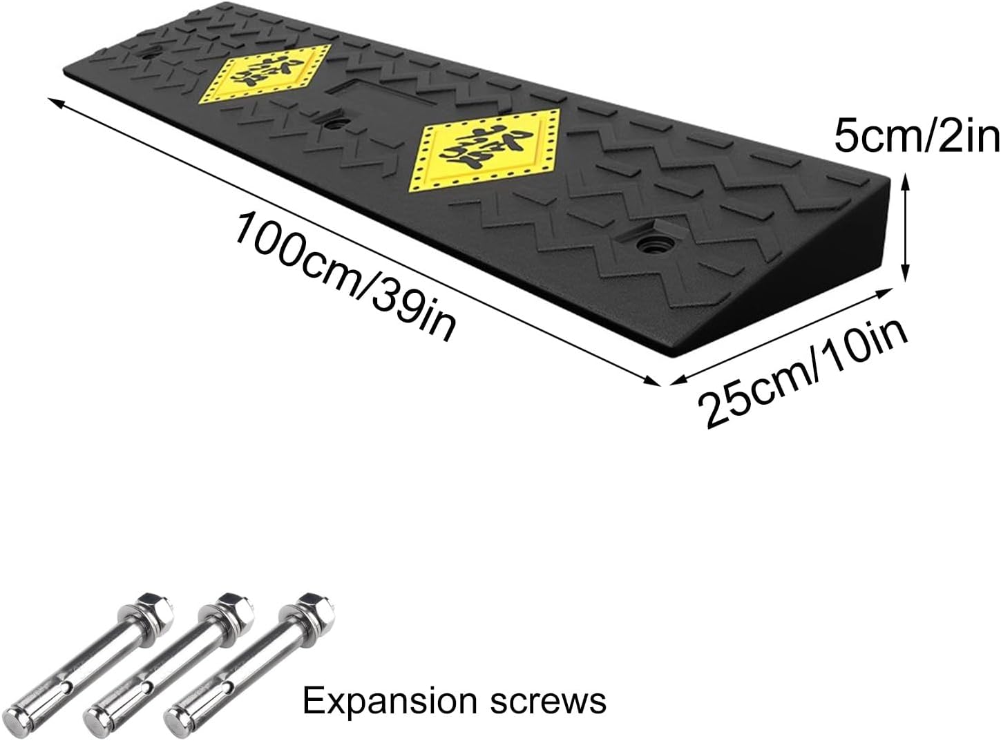 Auto Curb Ramps, Rubber Ramp, 1.6-5.9 In Rise Height Driveway Ramp, Door Threshold Ramp, for Driveway, Loading Dock, Sidewalk, Car, Scooter, Bike, Motorcycle, Wheelchair, Golf Cart(100*25*5cm