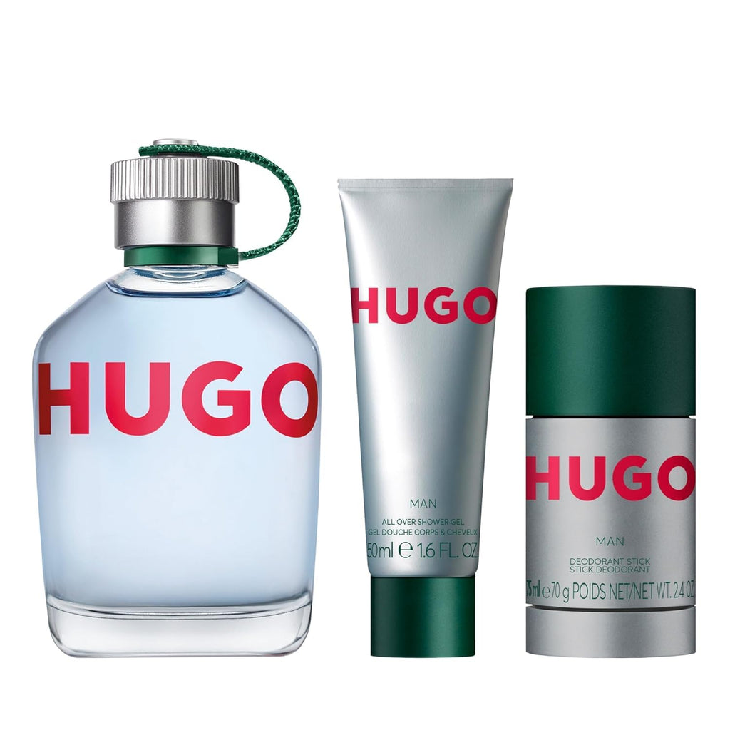 Hugo Boss Hugo Man Eau de Toilette 3-Piece Gift Set -EDT 4.2 fl oz, Shower Gel 1.6 fl oz, Deodorant 2.4 oz - With Notes of Green Apple & Fir Balsamk – Long Lasting Fragrance