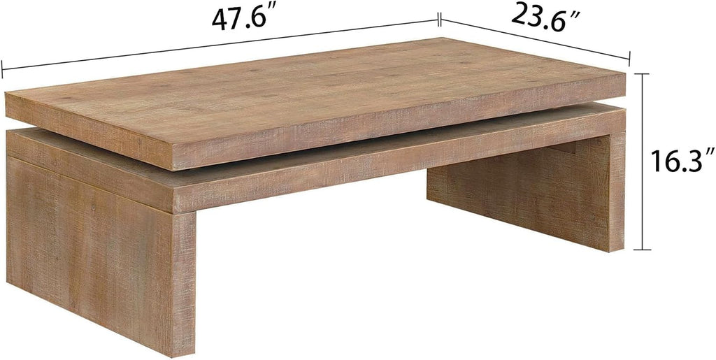 47.6' Wood Coffee Table, Mid Century Modern Farmhouse Wooden Coffee Tables for Living Room Natural Solid Firwood Tabletop Rectangle Center Table for Apartment Home Office Tea Table (Natural)