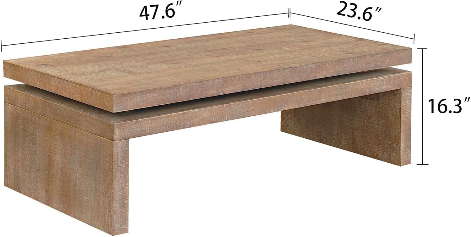 47.6' Wood Coffee Table, Mid Century Modern Farmhouse Wooden Coffee Tables for Living Room Natural Solid Firwood Tabletop Rectangle Center Table for Apartment Home Office Tea Table (Natural)