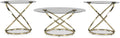 Signature Design by Ashley Crimonti Modern Table with Tempered Glass, Set of 3, Metallic & Clear
