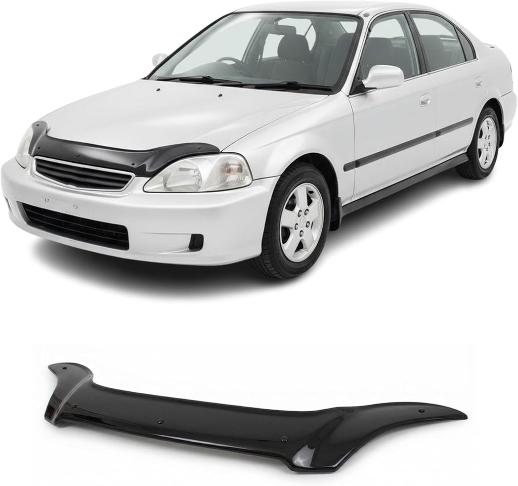 Hood Deflector Guard fits Honda Civic 1995-2000, Bugflector Bug & Bonnet Shields, Black ABS Hood Protector, Protects from Particles & Bug, All Weather Durable Car Exterior Accessories