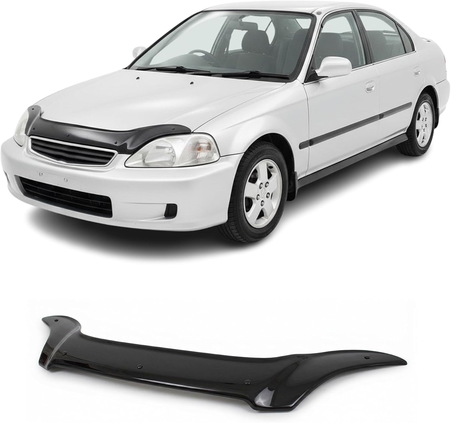 Hood Deflector Guard fits Honda Civic 1995-2000, Bugflector Bug & Bonnet Shields, Black ABS Hood Protector, Protects from Particles & Bug, All Weather Durable Car Exterior Accessories