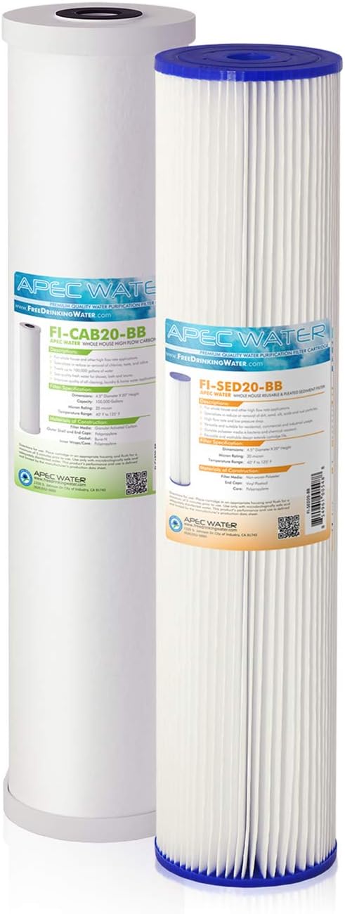 APEC Water Systems Filter-SET-CB2-20BB 20' Whole House Sediment and Carbon Replacement Filter Set, White