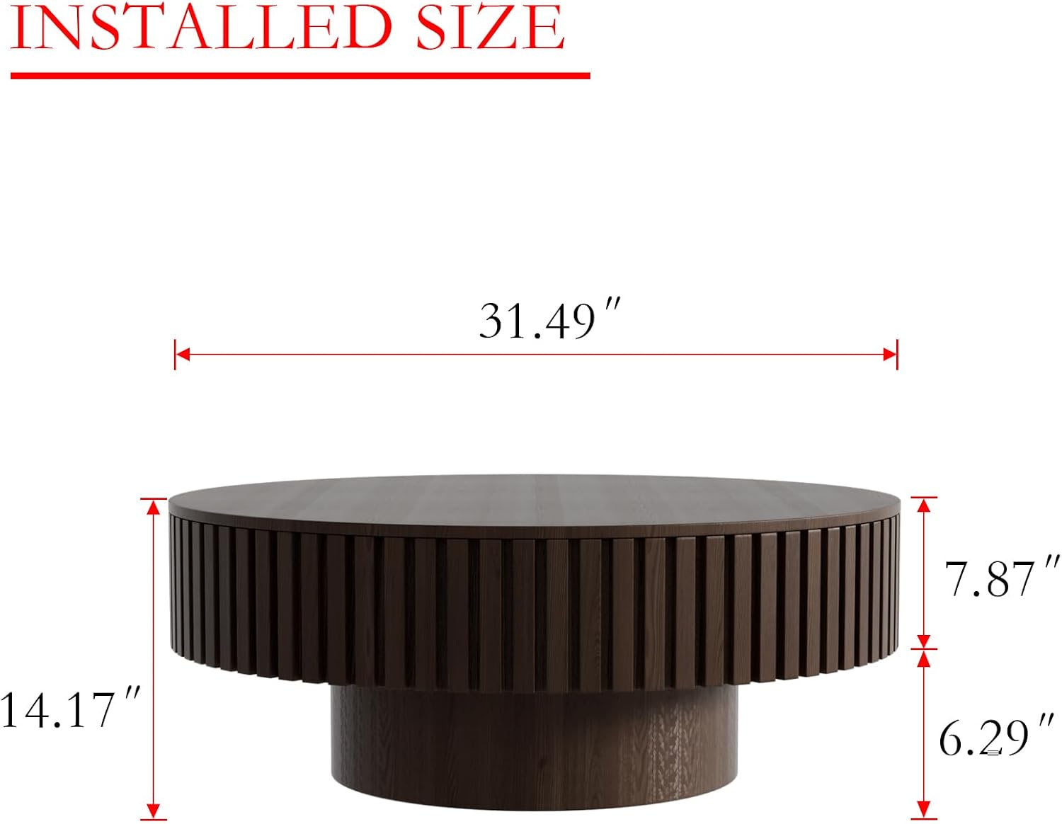 Round Fluted Coffee Table with Storage, Modern Wooden Circle Drum Coffee Tables Handcrafted Fluted Centry Table for Living Room Apartment Small Space