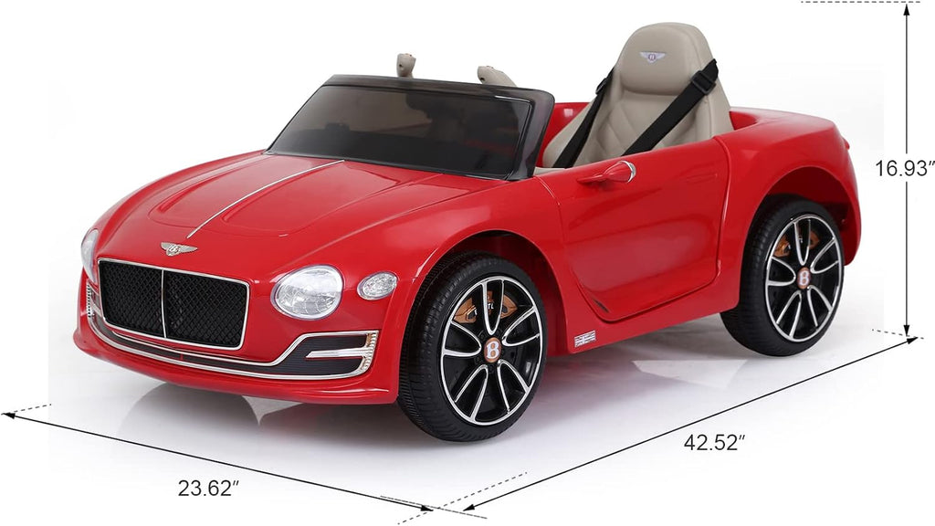 SEHOMY 12V Electric Ride On Car with Remote, Bentley Licensed Motorized Vehicles for Kids Ages 3-8, Battery Powered Children Toy Cars, 4 Wheels, LED Headlights, MP3, Horn, TF Card, USB Port, Red