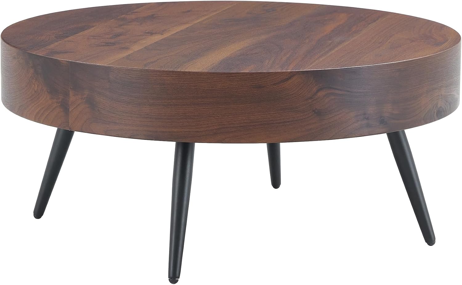 Round Coffee Table with Storage Walnut Wood Coffee Table for Living Room Mid Century Modern Coffee Tables