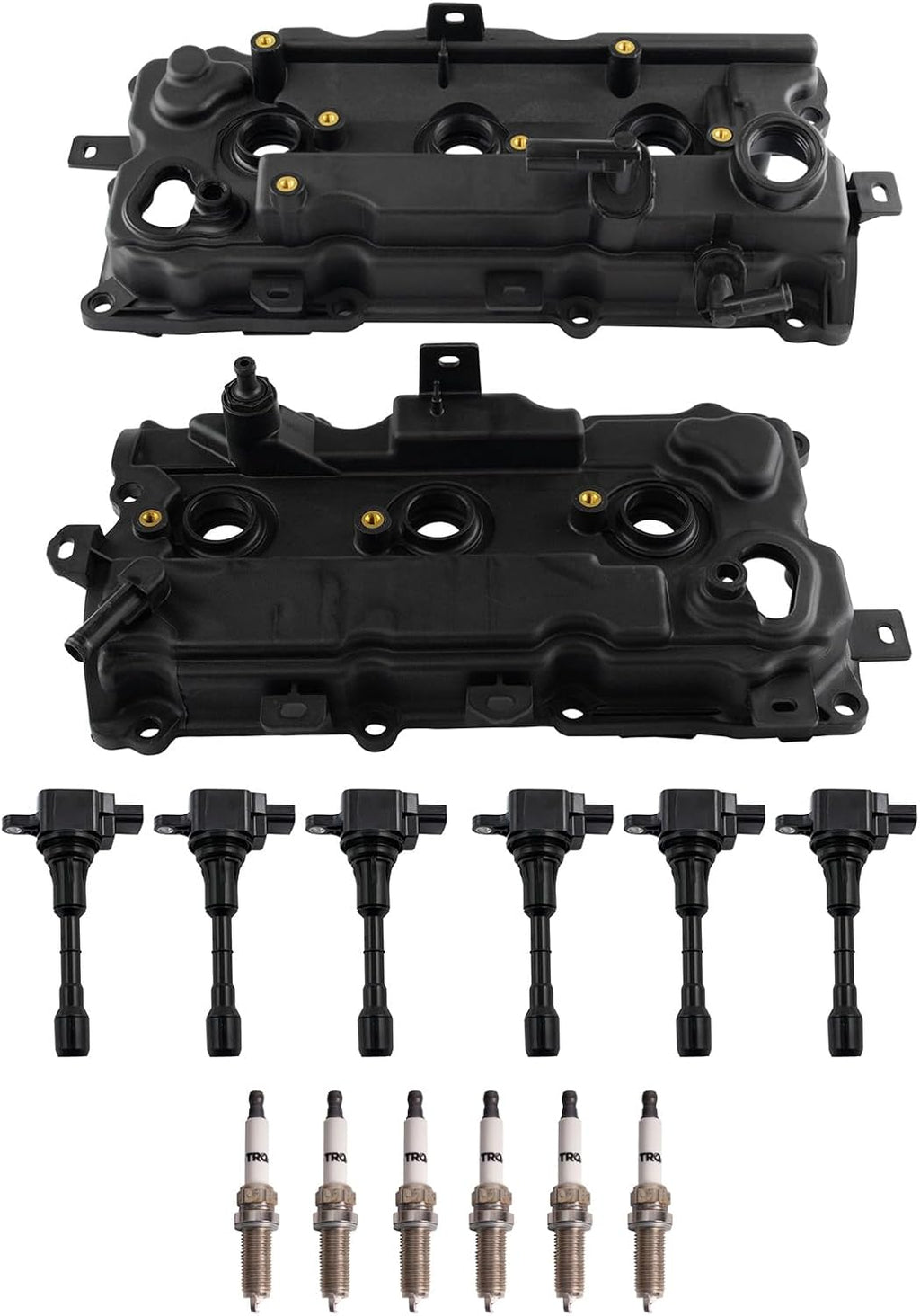 TRQ Ignition Coil and Spark Plug Kit 14 Piece Iridium Spark Plugs Valve Cover Compatible with 2009-2014 Nissan Murano 2011-2014 Quest