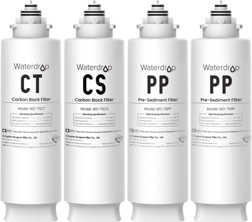 Waterdrop TSC Under Sink Water Filter Replacement, 1-Year Replacement Pack, 4-Pack (2 x TSPP, 1 x TSCS, 1 x TSCT), for Waterdrop TSC Under Sink Water Filtration System