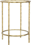 BEGINS Hand Forged Side Table 2 Tier, Vintage End Table Glass Top Coffee Table, Accent Table with Solid Hammered Frame, Suitable for Living Room, Bedroom, Study Room, Entryway (Gold, Circle)