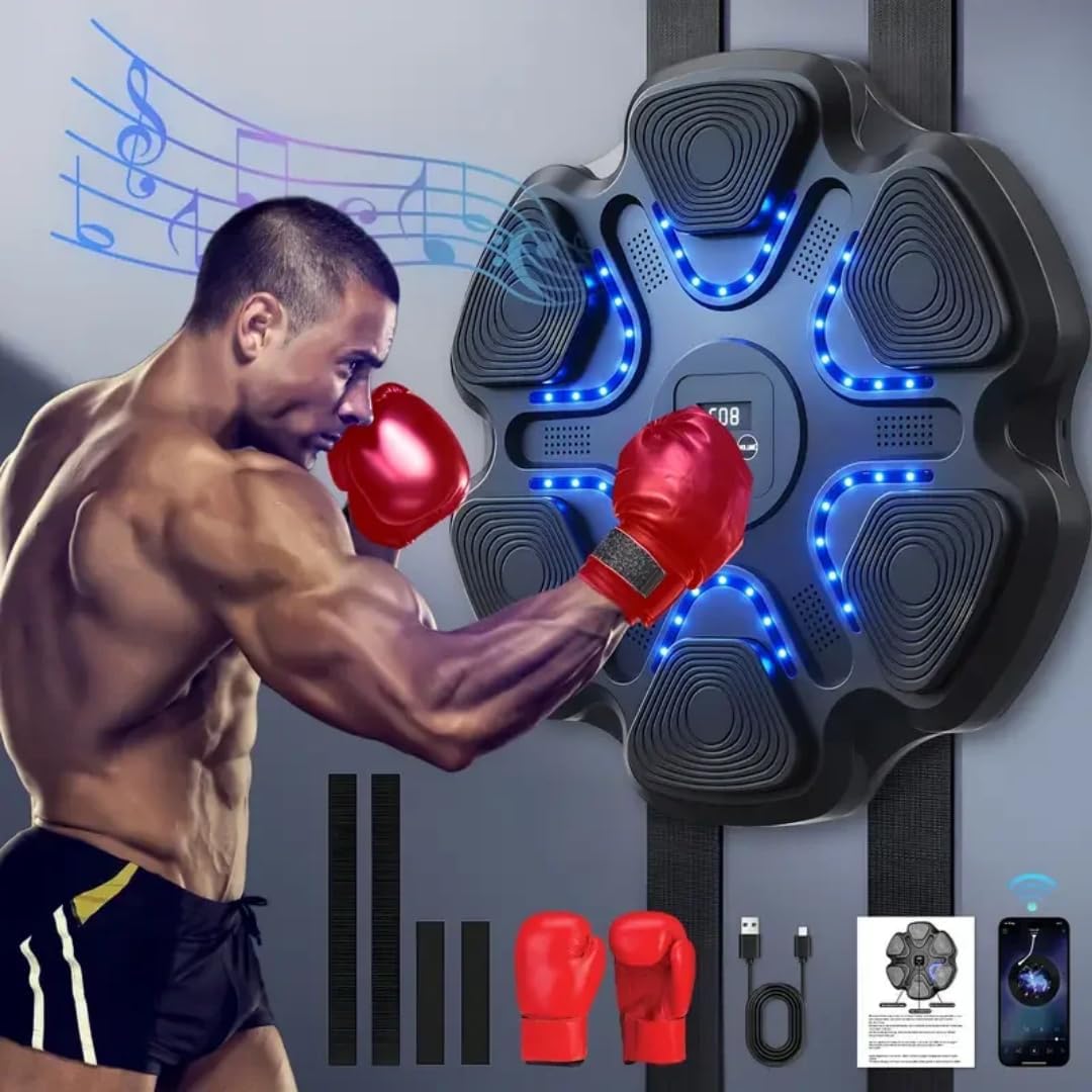 Smart Boxing Training System with LED Feedback, Music Sync, Boxing Gloves, Mobile App Control, All Ages