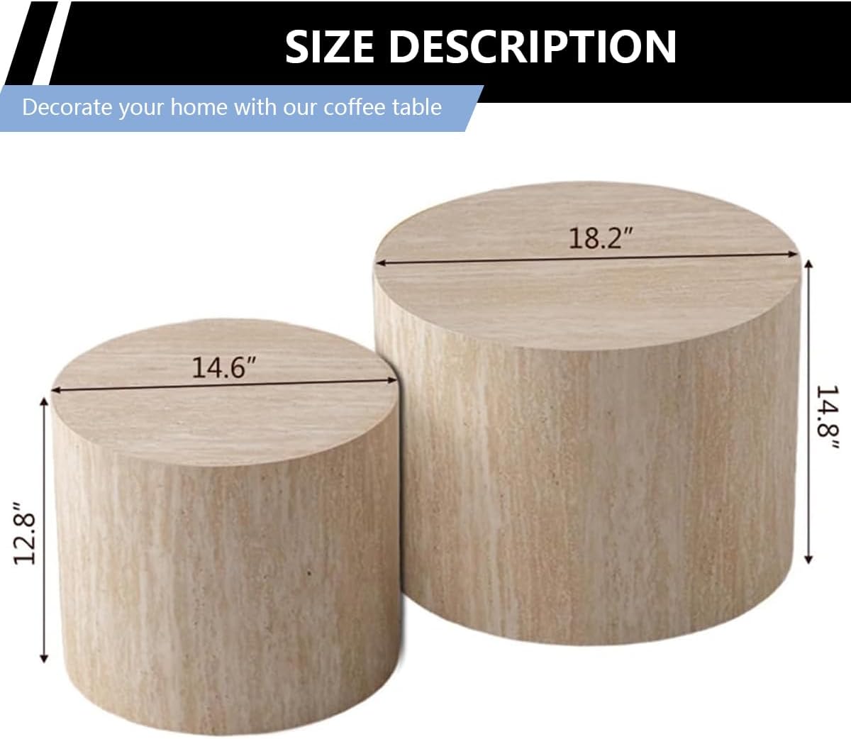 Round Coffee Table Set of 2 Modern Nesting Coffee Tables for Living Room Wave Stripe Round Coffee Table for Living Room Bedroom (K)
