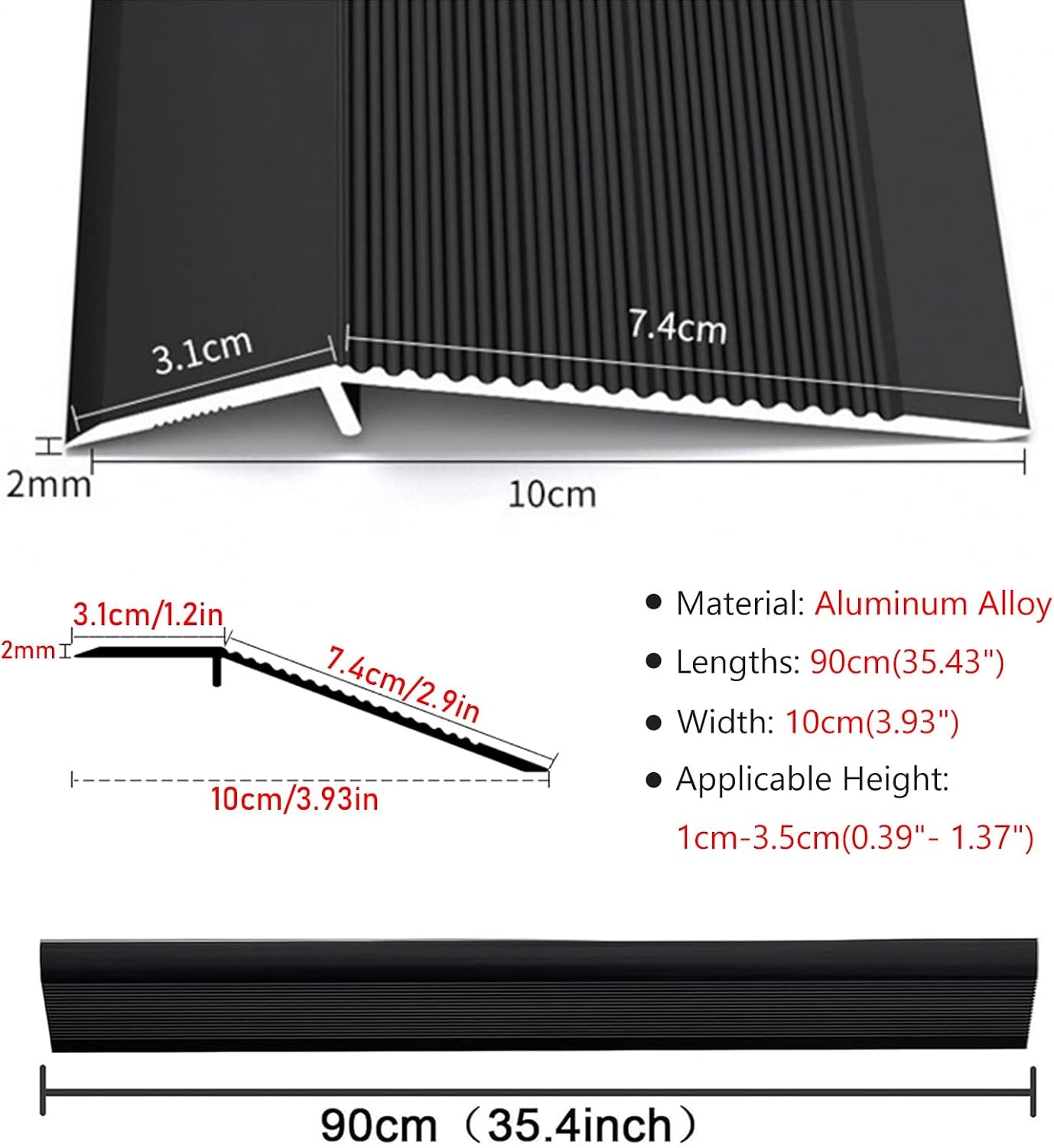 Aluminum Threshold Transition Strip, Height Gap Bridge 0.4 to 1.4in for Doorway, Transition Between Tile and Laminate Planks