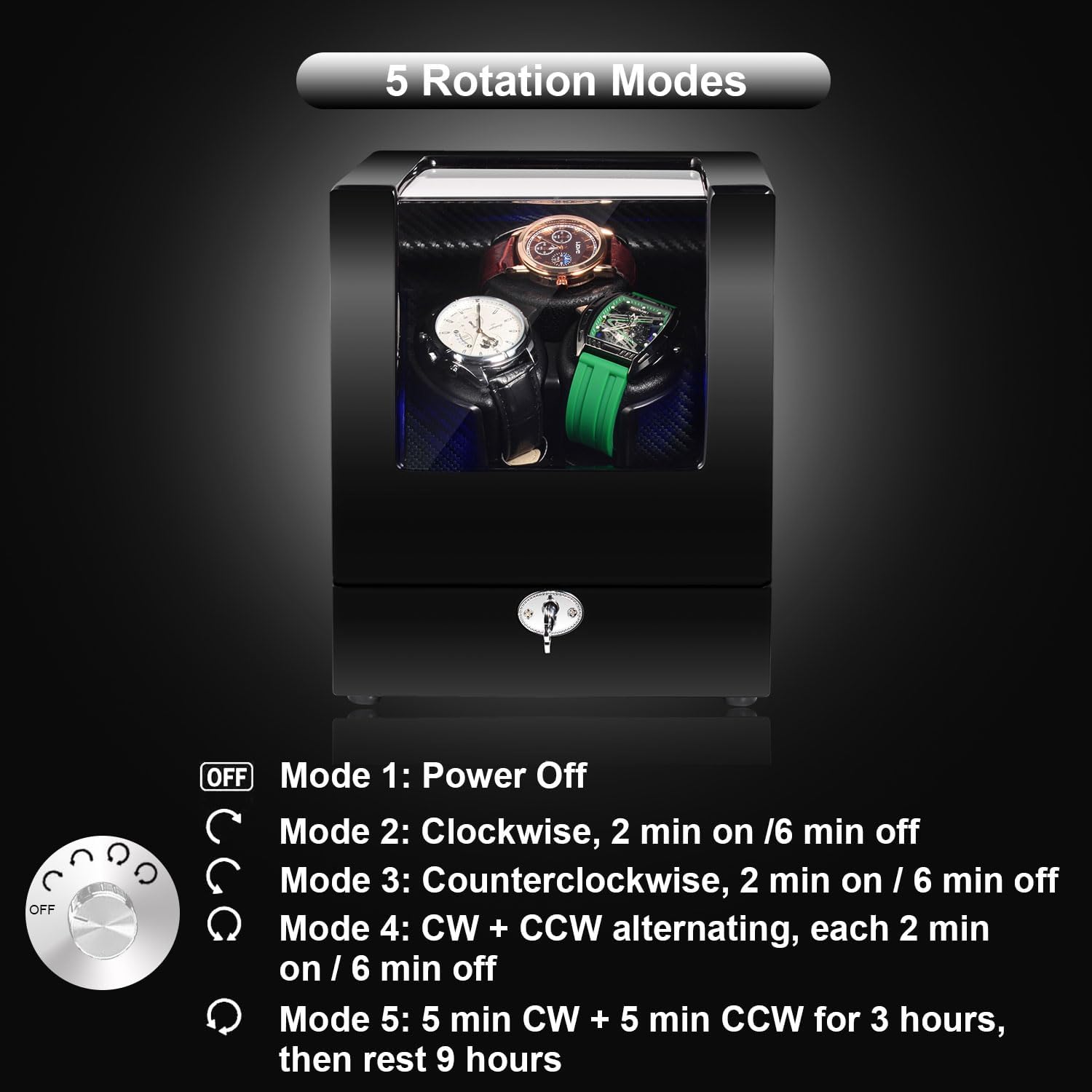 Watch Winder for Automatic Watches, Watch Winders 3/6 Slot for Rolex, Watch Rotator Uses Super Quiet Motor, 4 Rotation Mode Setting & LED Light & Mechanical Lock, Gift for Man